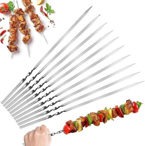 50 Stück Schaschlikspieße Edelstahl, Grillspieße Edelstahl, 30 cm Lang Flache Grill Spieße, Metallspiesse zum Grillen im Set für BBQ, Fleisch, Schaschlik und Gemüse