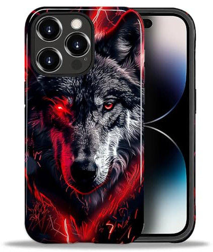 artslion Cute Handyhülle für iPhone 14 Pro hülle 6,1 Zoll, Flammenwolf Muster Stoßfest Kratzfest Schutzhülle für iPhone 14 Pro