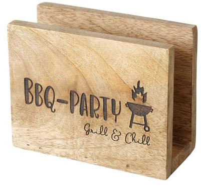 ReWu Serviettenhalter BBQ Schriftzug aus Holz Grillen Serviettenspender Küchenzubehör Serviettenständer Serviettenablage Dekoration Papierservietten-Spender Tischservittenhalter 13 x 6 x 10,5 cm