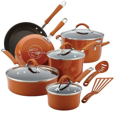 ASumPio Nonstick Cookware Pots and Pans Set 12 Piece Lavender Purple,Pumpkin Orange,12 pc,Pumpkin Orange-12 pc