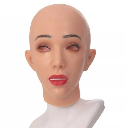 HmtAfro Maschera da donna per travestimento realistica, in silicone, per feste Drag Queen (bianco avorio)