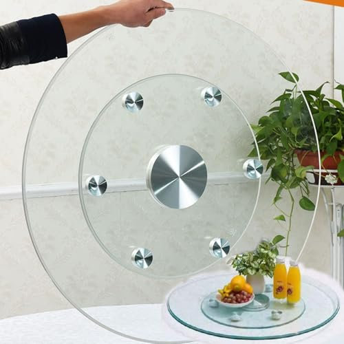 OPOLDBDMAC 80cm Plato Giratorio Lazy Susan De Vidrio Transparente, Bandeja De Servicio Giratoria para Mesa Redonda con 6 Ruedas Antivuelco, Hogar Comedor Cocina Centro De Mesa(32 Inch(80cm))