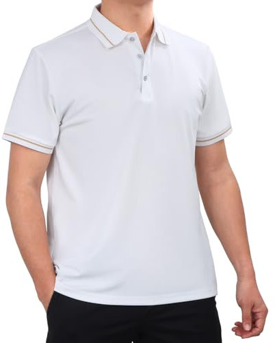 LY4U Men’s Outdoor Breathable Light Weight Polo Shirts, Quick Dry Summer Short Sleeve Golf, Work, Casual, Sports, Gym, Tennis, Hiking & Outdoor Activities T Shirts White