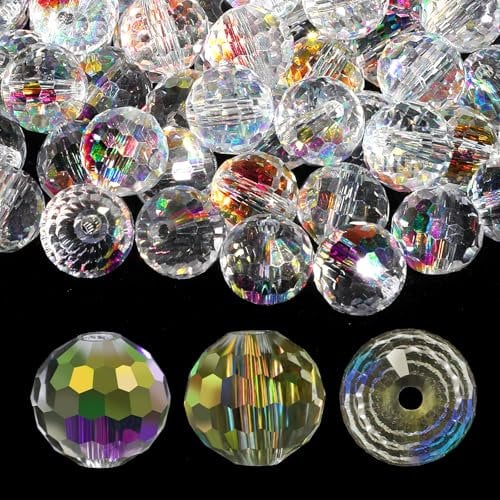 Glass Beads for Suncatchers Beautiful Suncatcher Bead 10mm Sparkle Crystal Beads for Jewelry Making Decorations Bracelets Necklace Crystals Ornaments 96-Faceted Crystal Bead 100 Pcs (Transparent AB)