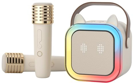 TANALAZ Linda máquina de Karaoke de oído de Gato para niños Adultos, Sistema de Karaoke portátil con luz led Parpadeante, 2 micrófonos inalámbricos, Altavoz de Fiesta de Regalo para Navidad