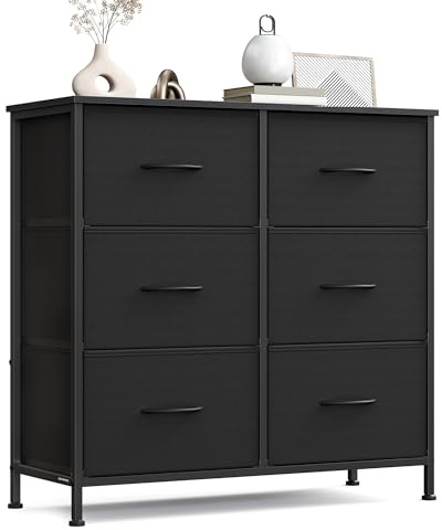 SONGMICS Chest of Drawers, Storage Unit, for Bedroom, Closet, Hallway, Living Room, Steel, 6 Drawers, Modern, Ink Black and Ebony Black BELLAH Collection LGS123BH03