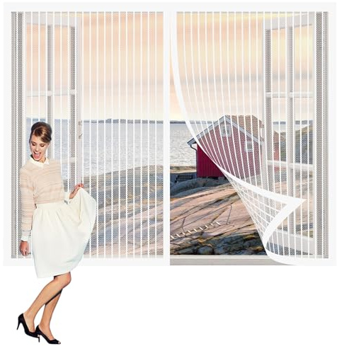 Mosquitera Magnetica Ventana Aluminio 126 x 116 cm sin Taladrar Puerta Mosquitera sin Huecos Cierra Automáticamente para Balcón y Puerta Ventana, Blanco