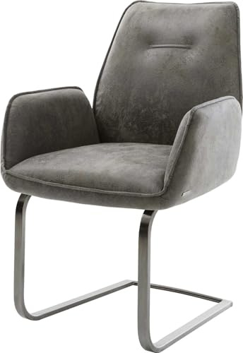 DELIFE Schwingstuhl Zoa-Flex Freischwinger flach Graphit Mikrofaser Grau Antik Taschenfederkern