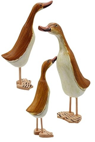 GLEAVI 3 Stück Holzente Holzskulptur mit Glatten Kanten für Wohnzimmer | Handgeschnitzt, Schlichte Niedliche Tierfigur, Tischdeko für Café, Wohnraum, Dekorative Statue