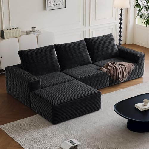 OOFAYJIA Modulares Sofa mit Schlaffunktion, L Cloud Couch mit Ottomane, Bequemes Boneless Sofa für Wohnzimmer, Moderner Sectional Sofa für Lounge & Relax,Ohne Montage