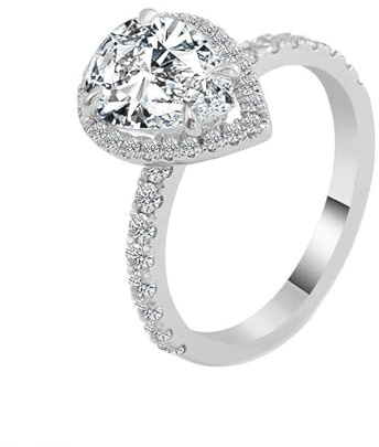 Homxi Verlobungsring Weißgold Ringe für Damen 14 K, Wassertropfen mit Moissanit 1 Karat, Silber Ring Damen Verlobung, Gr. 52 (16.6)
