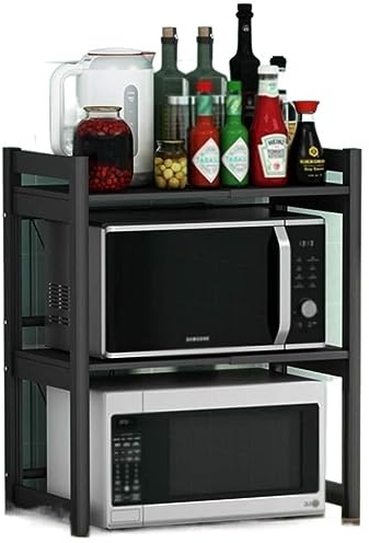 HDICUHNANU Mikrowellenständer 2-stufiges Mikrowellen-Regal, Ausziehbar, Für Die Küche, Schreibtisch, Arbeitsplatte, Reiskocher, Ofen, Aufbewahrungsregal, Länge Eingefahren Gewürzregale