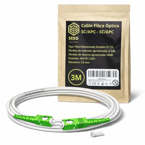 SEED Cable de fibra óptica FTTH SC/APC monomodo 9/125 – Prolongador para mover el router sin técnico – Compatible Movistar Orange Vodafone Digi – Cable fibra óptica router - 1/3/5/10 Metros (3 Metros)