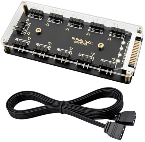 ARGB Controller Hub Pc, 5 V 3 Poliger ARGB-Hub mit Gehäuse, inklusive 3 Poliger Verlängerungskabel, mit SATA-Anschluss, doppelseitiges Klebeband auf der Rückseite