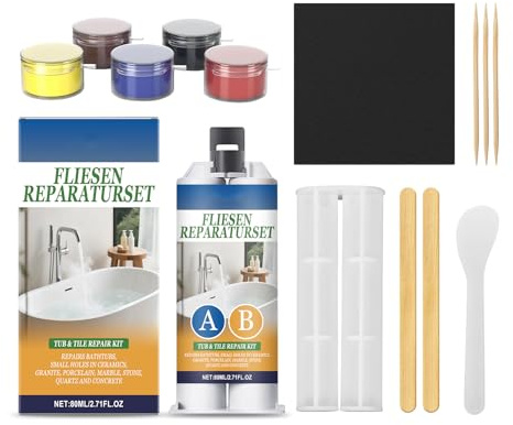 Keramik Reparaturset Waschbecken, Fliesenreparaturset, Fliesen Reparaturset Weiß, für Rissen, Sprüngen und Löchern auf Fliesen/Waschbecken/Duschwanne/Badezimmer