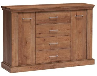Masseno Kommode DESIO 142 cm Sideboard mit 4 Schubladen und 2 Türen für Wohnzimmer Schlafzimmer Modern 142x42x95,5 cm Braun