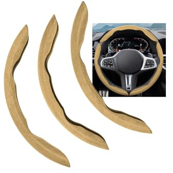 Rondrive Wildleder Lenkradbezug Lenkradhülle 3-teilig rutschfest Lenkradschoner 37-39 cm Universal Lenkradbezug Lenkradschutz für Rundform Lenkrad Auto Zubehör Auto Styling Beige