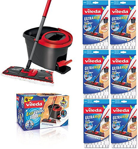 VILEDA EasyWring ULTRAMAT Komplettset Bodenwischer und Eimer mit Powerschleuder PLUS SECHS ERSATZBEZÜGE ULTRAMAX
