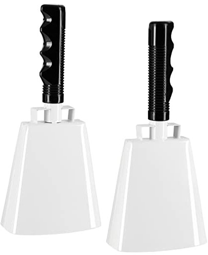 Kuhglocke (Cowbell) mit Gummigriff von Blue Panda (Set, 2 Stück) – Ergonomischer Griff - Zum Anfeuern bei Sportveranstaltungen wie Fußball, Marathon, Hockeyturnier - Weiß, 7,6 cm x 23,2 cm x 5,1 cm