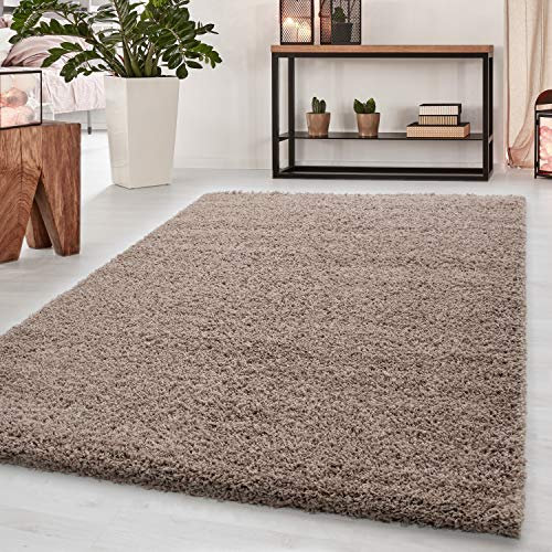 Teppium Hochflor Teppich Wohnzimmer Shaggy 160 x 230 cm Beige - Flauschiger Teppich Extra Weich, Waschbar und Modern Einfarbig Design - Langflor Teppich für Schlafzimmer, Esszimmer und Küche