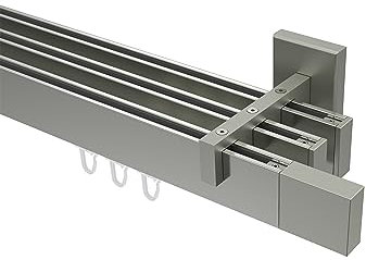 Interdeco eckige Innenlauf Gardinenstange Edelstahl Optik 3-läufig Typ 10212923, 100 cm