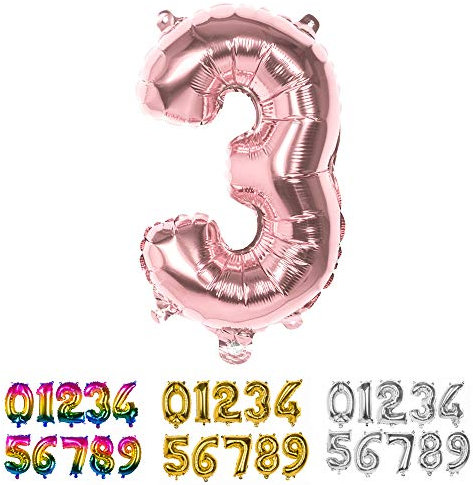 Boland Palloncino a Forma di Numero '3, Oro Rosa, 36 cm, Colore, 23783