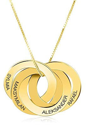 Russische Ring Halskette Mit Gravur 4 Namen 4 Kreis—Namenskette Ringe Personalisiert 4 Namen Sterling Silber RoseGold Gold für Mütter Frau Frauen Mädchen