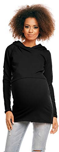 Selente Mummy Love 1473 Damen Kapuzenpullover/Langarmshirt zum Stillen und als Umstandsmode (Made in EU), Langarmshirt mit Kapuze Schwarz, Gr. XXL
