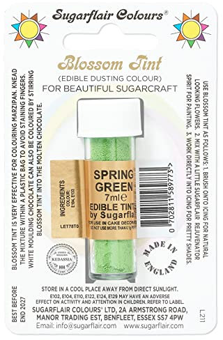 Sugarflair Blossom Tint Spring Green Food Colouring and Dusting Powder, Matt Finish, Brush On or Mix with Rejuvenator Spirit to Create a One of A Kind Cake - 7ml