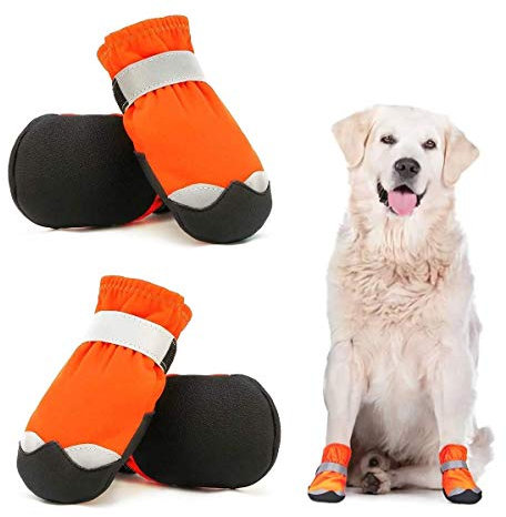 Dociote Scarpe Per Cani Impermeabili Set di 4, Stivali Protettivi per cani con Riflettente Antiscivolo, Scarpe Resistenti per Cani di Taglia Media 4#