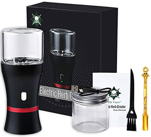 Electric Herb Grinder Compact Size, Fast Grinding for Flower Buds, Updated 6 Blades Spice Grinder, USB-Rechargeable Electric Grinder with 2 x 1.7oz/50ml Glass Herb Jars and a Mini Shovel