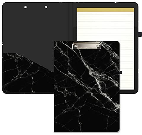 Hongri Porte-bloc avec bloc-notes ligné rechargeable et poche de rangement intérieure pour étudiants, salle de classe, bureau, femme, homme, joli motif personnalisé, taille 32,5 x 23,4 cm, marbre noir