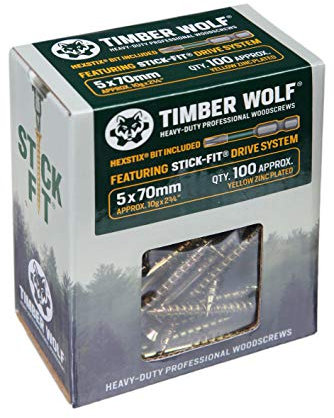 Timber Wolf TW50070 - Tornillos para madera, 5 x 70 mm, caja de 100, zinc y amarillo (dorado)