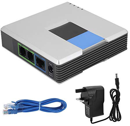 Demeras Telephone Adapter VoIP Phone and Device VoIP Phone Adapter VoIP Gateway Internet Phone 2 Ports Adapter SIP RJ45 Cable(UK Plug)
