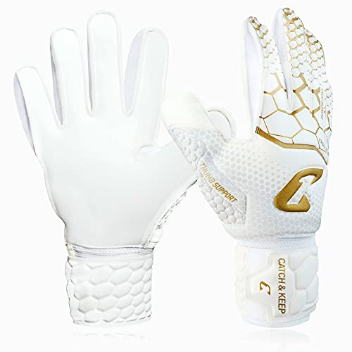 CATCH & KEEP® Kralle Junior Pro - Kinder Torwarthandschuhe - Premium Torhüterhandschuhe für Kinder - Tormannhandschuhe mit extra starkem Grip (Version 3.0 - Gold/Weiß, 4)
