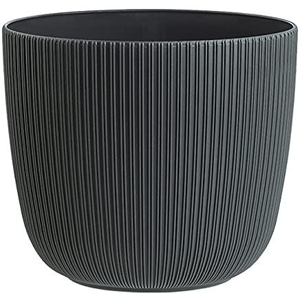 Engelland - 1 x Blumentopf mit Drainagesystem, Anthrazit-Grau, Rillenoptik, Pflanz-Topf, Kübel, modern, widerstandsfähig, rund, wetterfest, Kunststoff, Ø 21 cm, 5 Liter