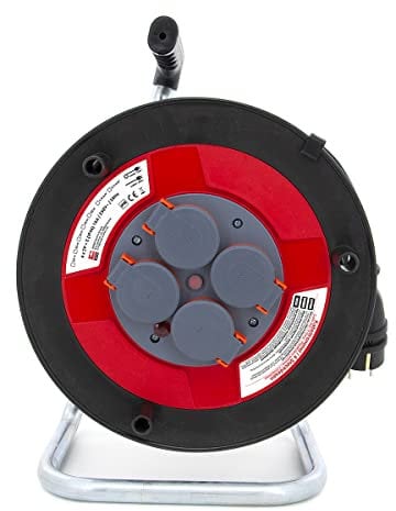 KOOP Elektro Gummi Kabeltrommel Wasserfeste Verlängerungskabel mit 4 Steckdosen, Schuko IP44, H05RR-F 3G2,5mm2 20M, stark und robust, für den Außenbereich.