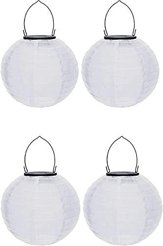 Youning Solar Lampions Außen Wetterfest, LED Solar Lampion Garten Laterne, Papier Laterne Lampenschirm Lampion Runde Laterne Papierlampions zum Dekorieren 20cm (4pcs Weiß)