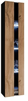 Mirjan24 Hängevitrine Vigo New 180, Vitrine mit Glasböden, Vitrinenschrank, Stauraumvitrine, Hochschrank, Wohnzimmer Highboard, Schrank (Schwarz/Eiche Wotan, mit weißer LED Beleuchtung)