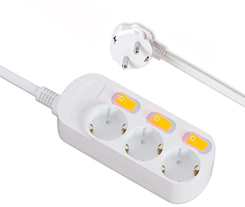 EVOELEC Steckdose Sinzeln Schaltbar Steckdosenleiste mit Überstromschutz 16A 250V (1.5M, 3 Fach)