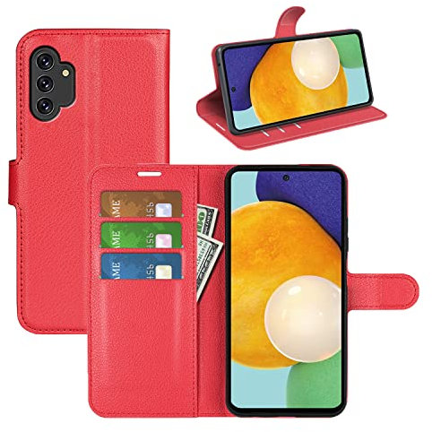 Fertuo Coque pour Samsung Galaxy A13 4G, Antichoc Portefeuille Étui Housse en Cuir à Rabat Flip Cover Case avec Silicone Bumper, Porte Carte, Béquille, Boucle Magnétique pour Galaxy A13 4G, Rouge