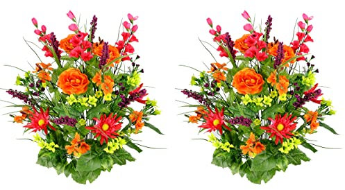 Admired By Nature GPB4328-BT/OR/YW/KW-2 Künstliche Dahlie, Morning Glory und Ranunkeln und Blüten, gemischter Strauch, 30 Stiele, 2 Stück, Beauty-Orange-Gelb-Kiwi-Dahlie