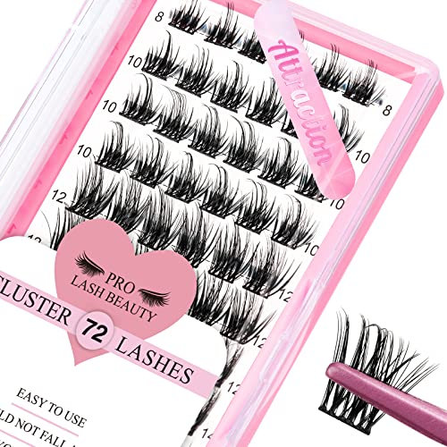 Cluster Wimpern 72 Stück DIY Wimpernverlängerung Einzelwimpern D-8-16mix Dünnes Band Einfach zu Hause anwenden Wimpern (Attraction, D-8-16mix)