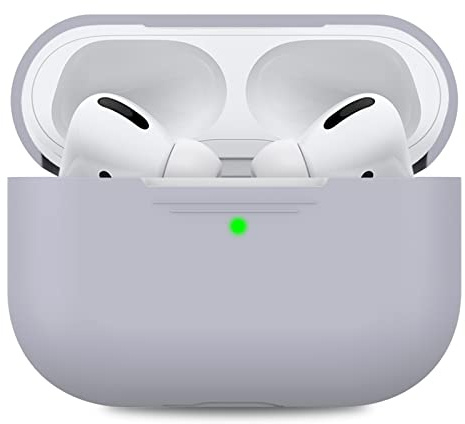 AHASTYLE Schutzhülle aus Silikon für Airpods Pro, Kratzfest, kompatibel mit Airpods Pro 2019 [LED Frontale sichtbar], stoßfest, für Apple AirPods Pro (ohne Karabiner, Hellgrau)