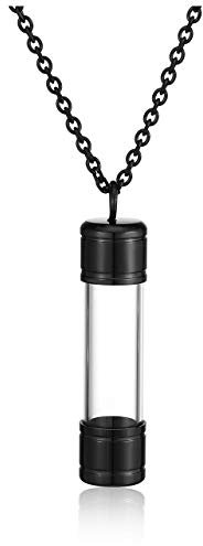 Jovivi Gioiello Collana con Ciondolo Bottiglia Apribile in Vetro e Acciaio Inox per Memoria Porta Piccoli Regalo per Amante Genitore (Nero Personalizzabile)