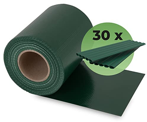 New Storage 11 PVC Sichtschutzstreifen für Doppelstabmatten Blickdicht | Doppelstabmattenzaun Sichtschutz | 30 Befestigungsclips | 35m x 19 cm | Zaunfolie Windschutz (Grün)