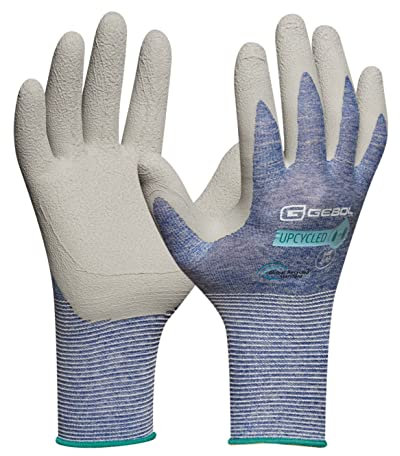 Gebol Upcycled Sensitive nachhaltige Arbeitshandschuhe aus recyceltem Plastik top Fingerspitzengefühl mit Naturkautschuk Beschichtung Für Herren Größe L (Gr 9) Dunkelblau 1 Paar