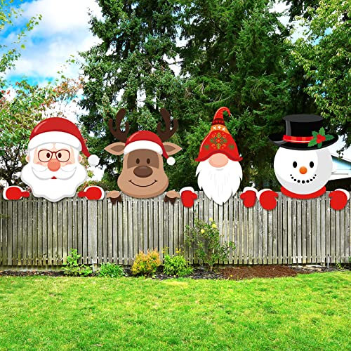 Amyhill 4 Stück Weihnachtszaun-Dekoration, Garten, Hof, Dekoration, Weihnachten, Outdoor, Gartenzaun, Schild, Ornament, Weihnachten, Peeker-Kunst für Urlaub, Terrasse, Heimdekoration (niedlicher Stil)