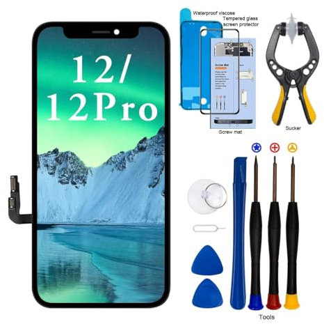 EFaith Écran pour iPhone 12/12 Pro LCD de Rechange avec Outil de réparation, Ecran Tactile Digitizer Cadre d'assemblage pour modèles A2403, A2172, A2402, A2404-6,1 Noir (LCD)