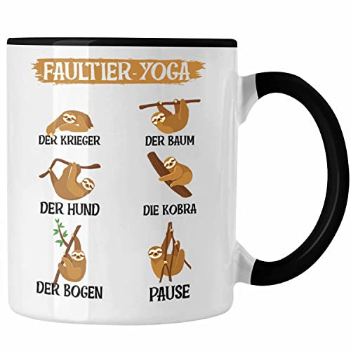 Trendation - Faultier Yoga Tasse Geschenk Lifestyle Yoga Lehererin Lehrer Geschenkidee (Schwarz)